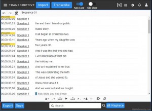 An editable transcript in Transcriptive